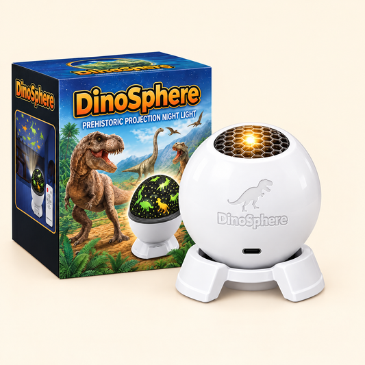 DinoSphere dinosaur room projector with its box